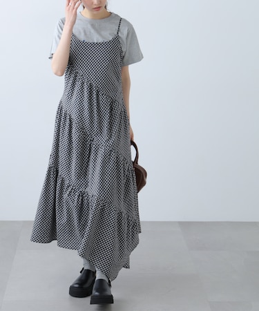 チェック柄エスカルゴティアードキャミワンピース