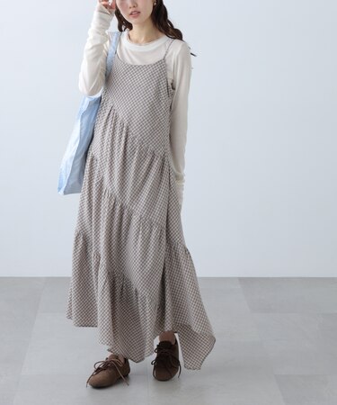 チェック柄エスカルゴティアードキャミワンピース