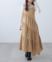 チェック柄エスカルゴティアードキャミワンピース