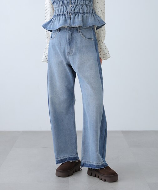 [低身長サイズ／Sシリーズ]配色パネルバレルワイドパンツ