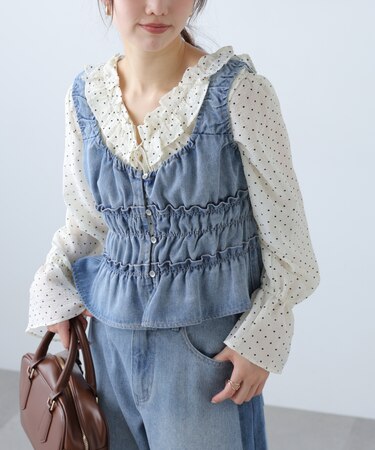 シャーリングデニムビスチェ