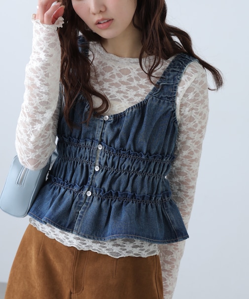 シャーリングデニムビスチェ