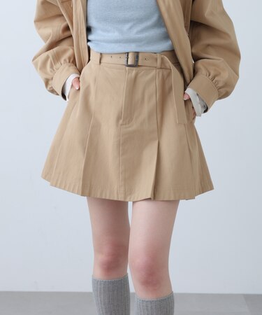 〈セットアップ対応〉ベルト付きプリーツミニスカート