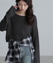 透かしあみ天竺短丈ニット