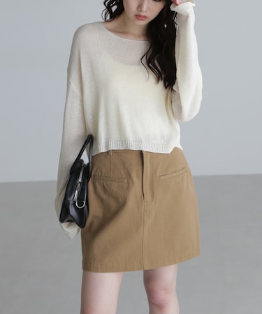 透かしあみ天竺短丈ニット