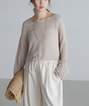 透かしあみ天竺短丈ニット