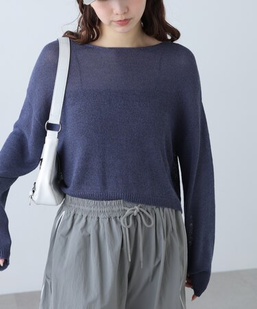 透かしあみ天竺短丈ニット