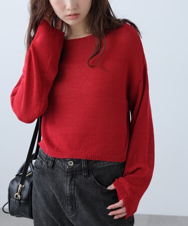 透かしあみ天竺短丈ニット