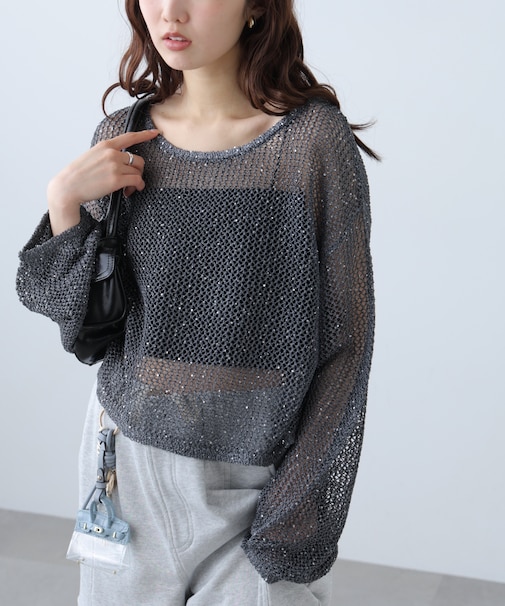 メッシュスパンコールニット