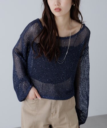 メッシュスパンコールニット