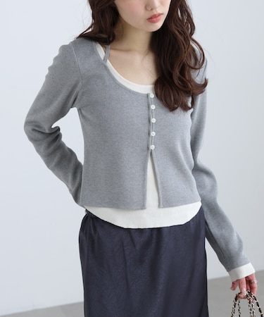 キャミレイヤードクルーネックニット