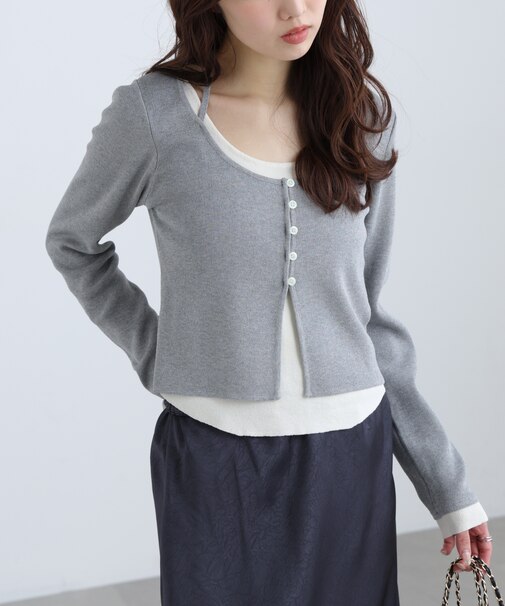 キャミレイヤードクルーネックニット