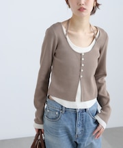 キャミレイヤードクルーネックニット