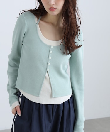 キャミレイヤードクルーネックニット