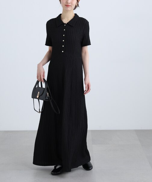 金ボタンカットジャガードポロワンピース