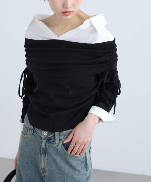 シャツレイヤードオフショルダー