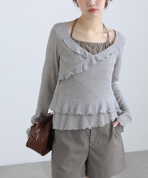 ホルターインナーレイヤードカシュクールカットソー