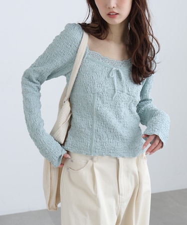 レーストリムジャガード長袖カットソー