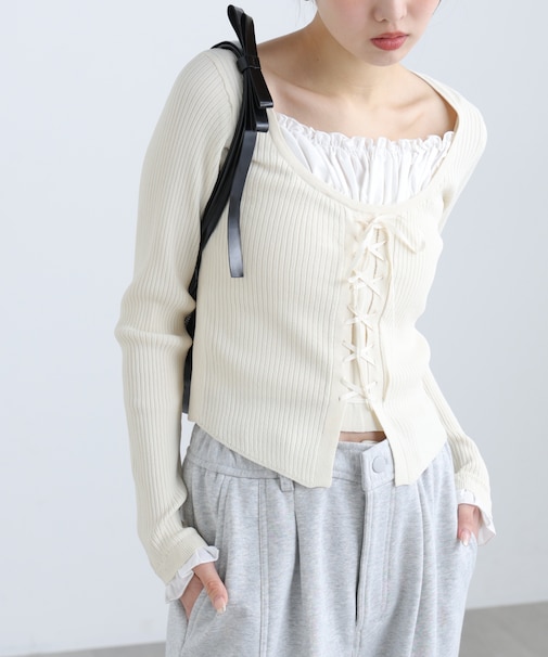 インナードッキングレースアップリブニット