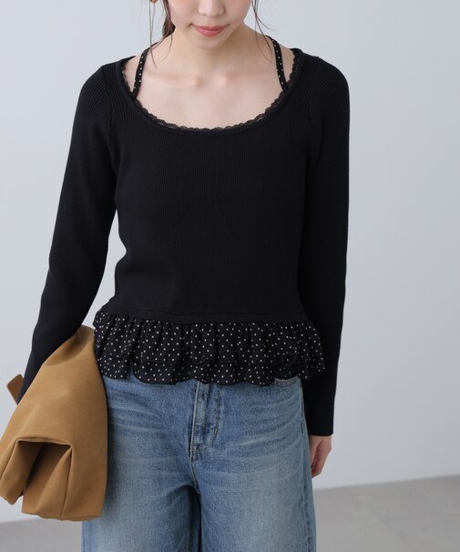 ドットフリルレイヤードニット