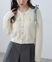 フロントポケット金ボタンニットカーディガン