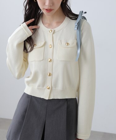 フロントポケット金ボタンニットカーディガン