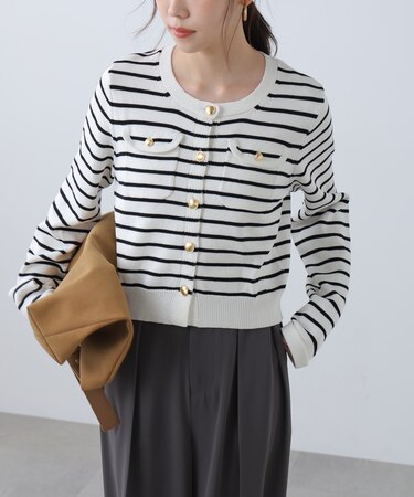 フロントポケット金ボタンニットカーディガン