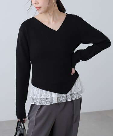 〈MFM〉アシメVネックニット