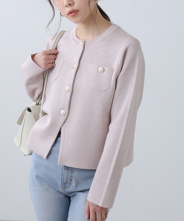 〈MFM〉エンブレムボタンラメカーディガン