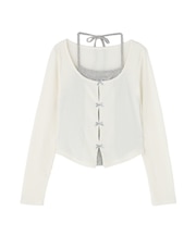 レイヤード風リボンカットソー