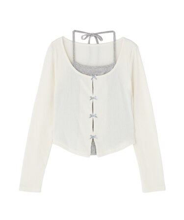 レイヤード風リボンカットソー