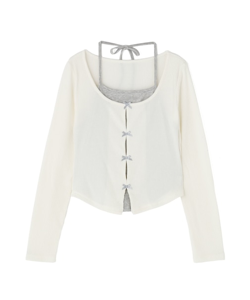 レイヤード風リボンカットソー