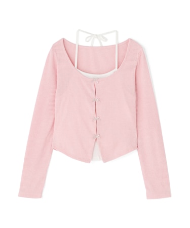 レイヤード風リボンカットソー