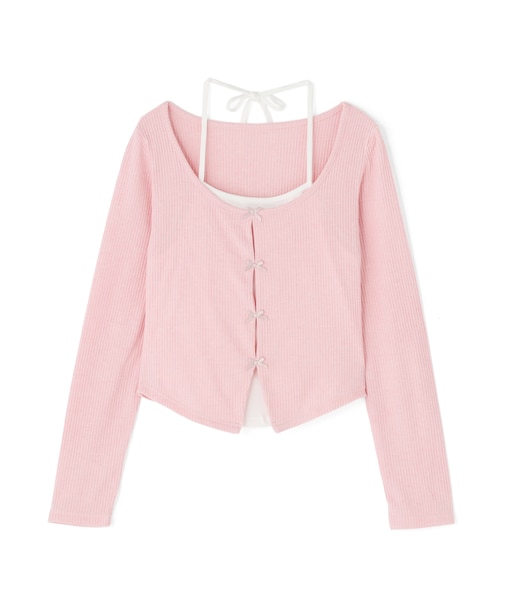 レイヤード風リボンカットソー