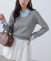 シャツレイヤードクルーネックニット