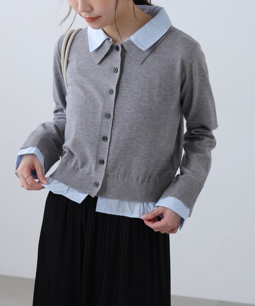シャツフェイクレイヤードポロカーディガン
