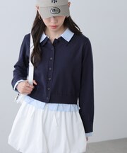 シャツフェイクレイヤードポロカーディガン