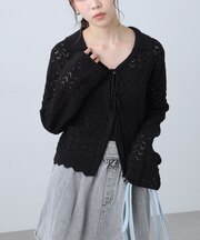 透かし編み襟付きニットカーディガン