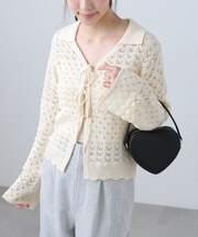 透かし編み襟付きニットカーディガン