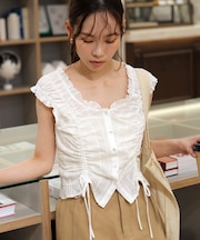 ドロストリボンフレンチブラウス