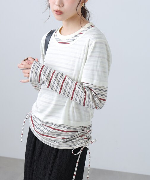 シアーTシャツレイヤードボーダーロンT