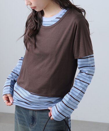 シアーTシャツレイヤードボーダーロンT