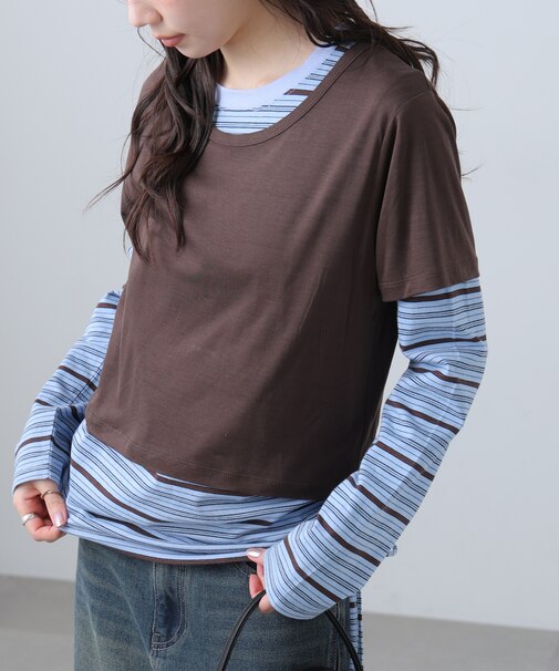 シアーTシャツレイヤードボーダーロンT
