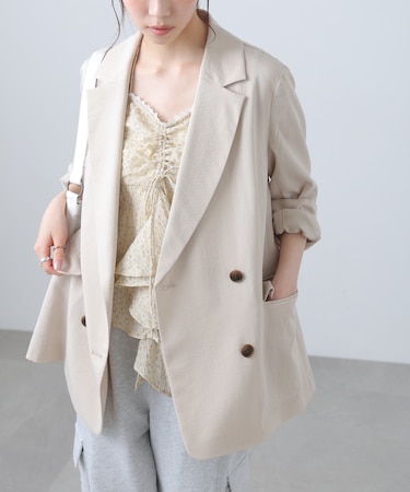 麻調合繊ダブルブレストジャケット