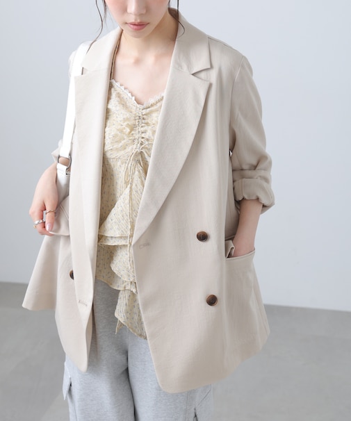 麻調合繊ダブルブレストジャケット