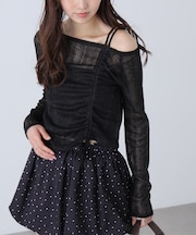 シアーストライプワンショルシャーリングカットソー