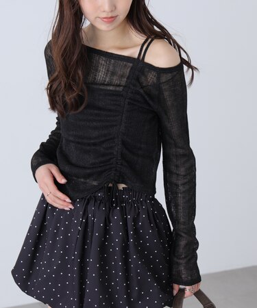 シアーストライプワンショルシャーリングカットソー