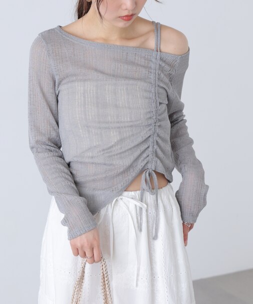 シアーストライプワンショルシャーリングカットソー