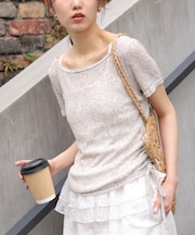 メランジドロスト半袖レースティアードキャミセット