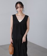 ワッシャーティアードノースリーブワンピース